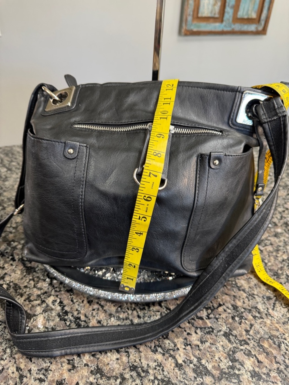 Rossetti Black faux Leather Shoulder Bag - Classic Everyday Tote - Picture 10 of 13